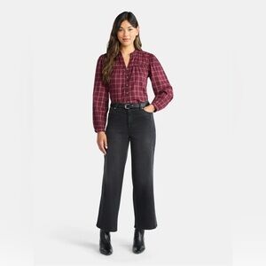 Time and Tru Women’s Ruched Yoke Blouse With Long Sleeves